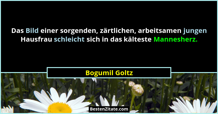 Das Bild einer sorgenden, zärtlichen, arbeitsamen jungen Hausfrau schleicht sich in das kälteste Mannesherz.... - Bogumil Goltz