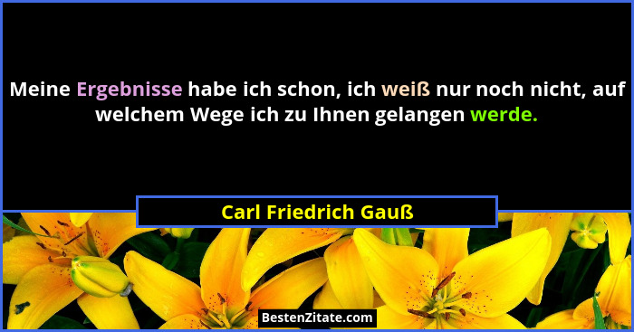 Meine Ergebnisse habe ich schon, ich weiß nur noch nicht, auf welchem Wege ich zu Ihnen gelangen werde.... - Carl Friedrich Gauß