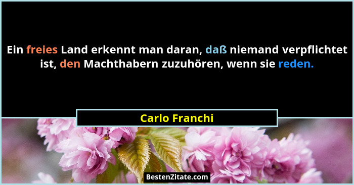 Ein freies Land erkennt man daran, daß niemand verpflichtet ist, den Machthabern zuzuhören, wenn sie reden.... - Carlo Franchi
