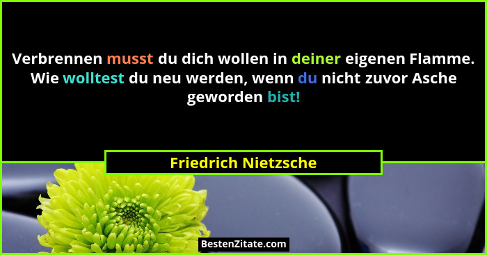 Verbrennen musst du dich wollen in deiner eigenen Flamme. Wie wolltest du neu werden, wenn du nicht zuvor Asche geworden bist!... - Friedrich Nietzsche