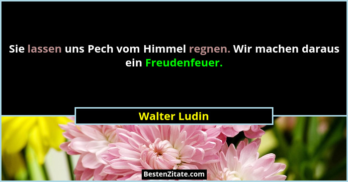 Sie lassen uns Pech vom Himmel regnen. Wir machen daraus ein Freudenfeuer.... - Walter Ludin