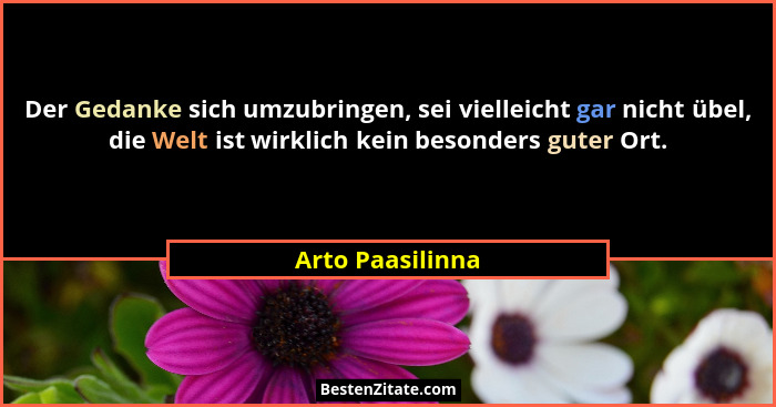 Der Gedanke sich umzubringen, sei vielleicht gar nicht übel, die Welt ist wirklich kein besonders guter Ort.... - Arto Paasilinna
