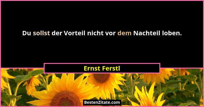 Du sollst der Vorteil nicht vor dem Nachteil loben.... - Ernst Ferstl