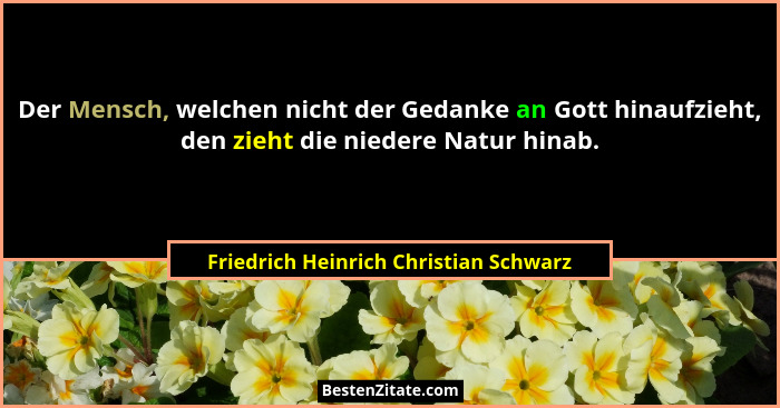 Der Mensch, welchen nicht der Gedanke an Gott hinaufzieht, den zieht die niedere Natur hinab.... - Friedrich Heinrich Christian Schwarz