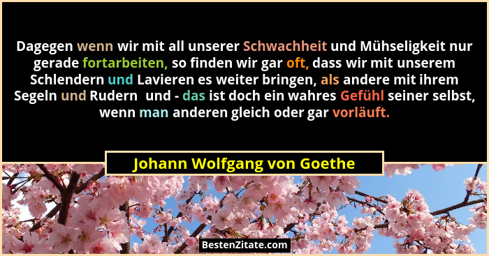Dagegen wenn wir mit all unserer Schwachheit und Mühseligkeit nur gerade fortarbeiten, so finden wir gar oft, dass wir mi... - Johann Wolfgang von Goethe