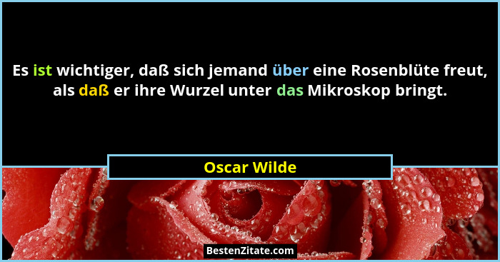 Es ist wichtiger, daß sich jemand über eine Rosenblüte freut, als daß er ihre Wurzel unter das Mikroskop bringt.... - Oscar Wilde