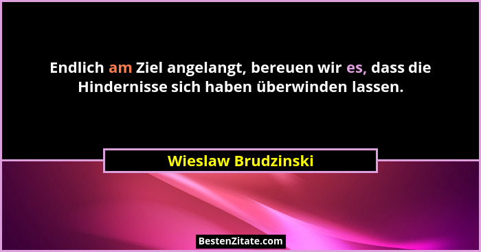 Endlich am Ziel angelangt, bereuen wir es, dass die Hindernisse sich haben überwinden lassen.... - Wieslaw Brudzinski