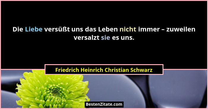 Die Liebe versüßt uns das Leben nicht immer – zuweilen versalzt sie es uns.... - Friedrich Heinrich Christian Schwarz