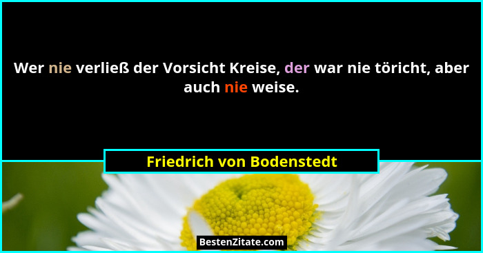 Wer nie verließ der Vorsicht Kreise, der war nie töricht, aber auch nie weise.... - Friedrich von Bodenstedt