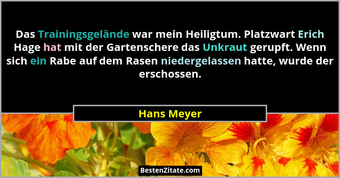 Das Trainingsgelände war mein Heiligtum. Platzwart Erich Hage hat mit der Gartenschere das Unkraut gerupft. Wenn sich ein Rabe auf dem Ra... - Hans Meyer