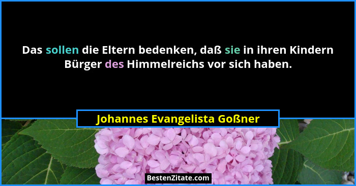 Das sollen die Eltern bedenken, daß sie in ihren Kindern Bürger des Himmelreichs vor sich haben.... - Johannes Evangelista Goßner