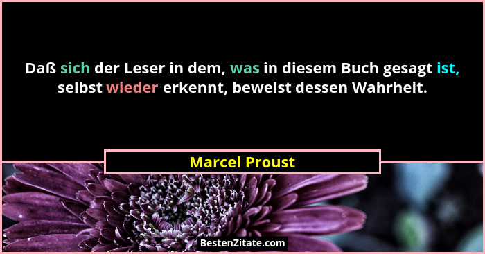 Daß sich der Leser in dem, was in diesem Buch gesagt ist, selbst wieder erkennt, beweist dessen Wahrheit.... - Marcel Proust