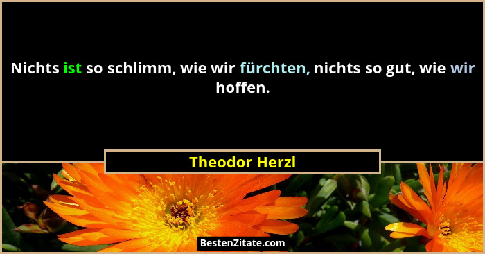 Nichts ist so schlimm, wie wir fürchten, nichts so gut, wie wir hoffen.... - Theodor Herzl