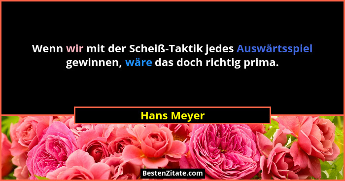 Wenn wir mit der Scheiß-Taktik jedes Auswärtsspiel gewinnen, wäre das doch richtig prima.... - Hans Meyer