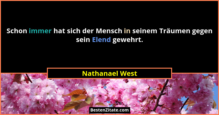 Schon immer hat sich der Mensch in seinem Träumen gegen sein Elend gewehrt.... - Nathanael West