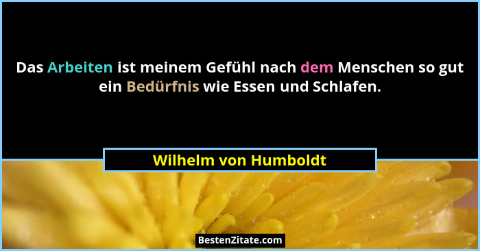 Das Arbeiten ist meinem Gefühl nach dem Menschen so gut ein Bedürfnis wie Essen und Schlafen.... - Wilhelm von Humboldt