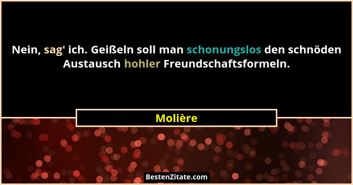 Nein, sag' ich. Geißeln soll man schonungslos den schnöden Austausch hohler Freundschaftsformeln.... - Molière