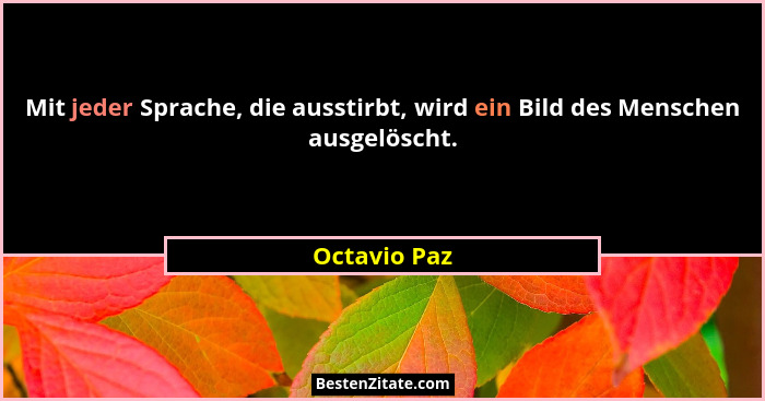 Mit jeder Sprache, die ausstirbt, wird ein Bild des Menschen ausgelöscht.... - Octavio Paz
