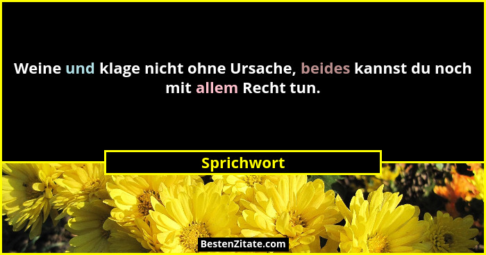Weine und klage nicht ohne Ursache, beides kannst du noch mit allem Recht tun.... - Sprichwort