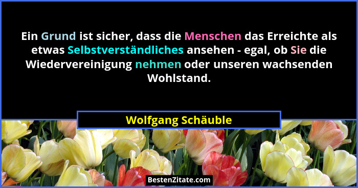 Ein Grund ist sicher, dass die Menschen das Erreichte als etwas Selbstverständliches ansehen - egal, ob Sie die Wiedervereinigung... - Wolfgang Schäuble