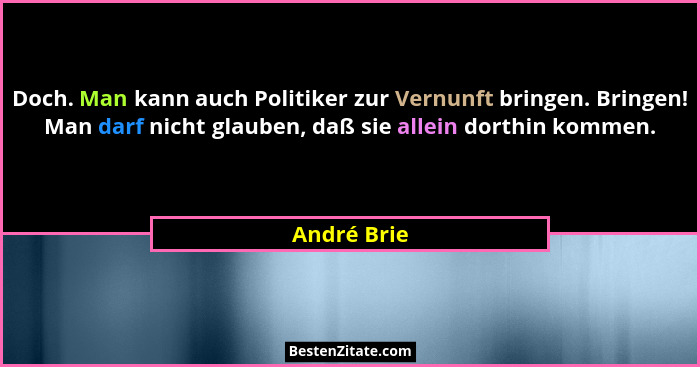 Doch. Man kann auch Politiker zur Vernunft bringen. Bringen! Man darf nicht glauben, daß sie allein dorthin kommen.... - André Brie