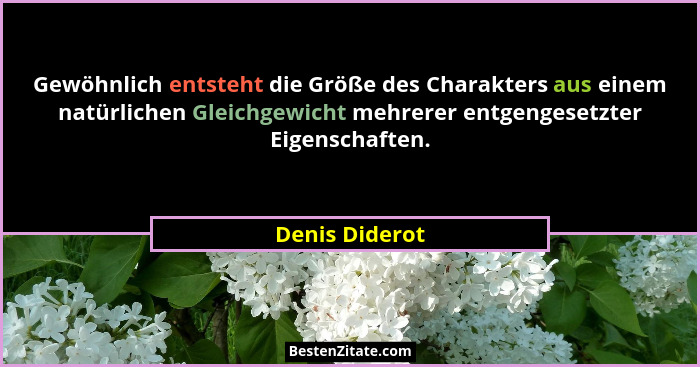 Gewöhnlich entsteht die Größe des Charakters aus einem natürlichen Gleichgewicht mehrerer entgengesetzter Eigenschaften.... - Denis Diderot