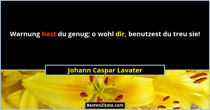 Warnung hast du genug; o wohl dir, benutzest du treu sie!... - Johann Caspar Lavater