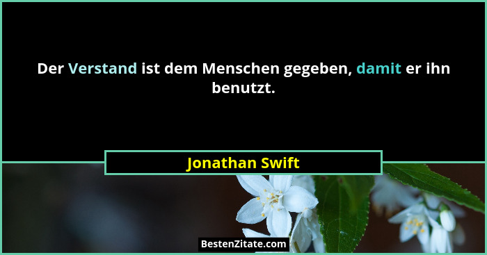 Der Verstand ist dem Menschen gegeben, damit er ihn benutzt.... - Jonathan Swift
