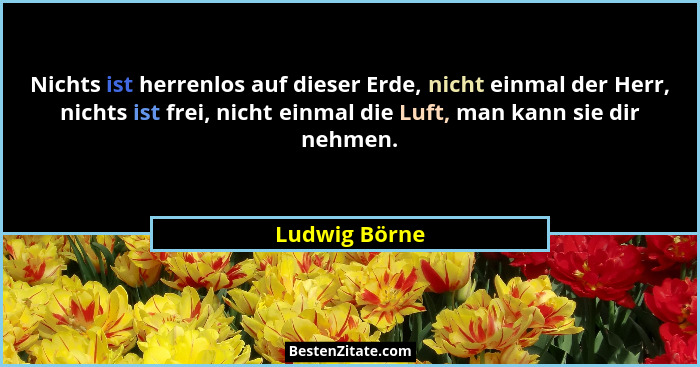 Nichts ist herrenlos auf dieser Erde, nicht einmal der Herr, nichts ist frei, nicht einmal die Luft, man kann sie dir nehmen.... - Ludwig Börne