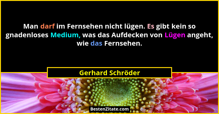 Man darf im Fernsehen nicht lügen. Es gibt kein so gnadenloses Medium, was das Aufdecken von Lügen angeht, wie das Fernsehen.... - Gerhard Schröder