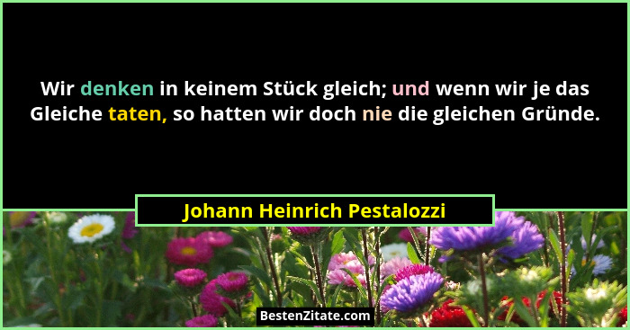 Wir denken in keinem Stück gleich; und wenn wir je das Gleiche taten, so hatten wir doch nie die gleichen Gründe.... - Johann Heinrich Pestalozzi