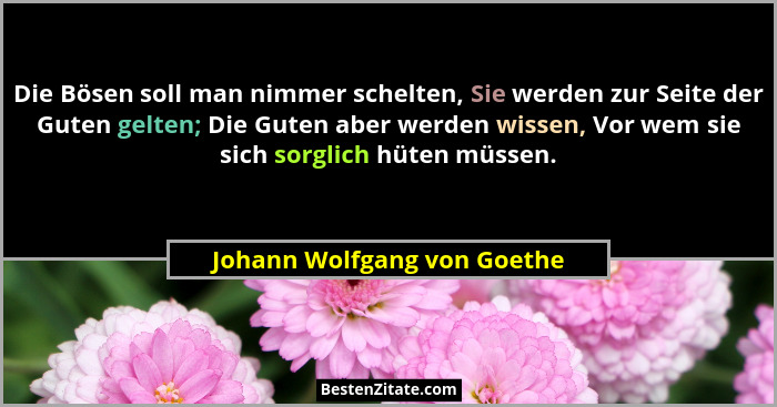 Die Bösen soll man nimmer schelten, Sie werden zur Seite der Guten gelten; Die Guten aber werden wissen, Vor wem sie sich... - Johann Wolfgang von Goethe