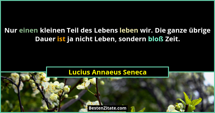 Nur einen kleinen Teil des Lebens leben wir. Die ganze übrige Dauer ist ja nicht Leben, sondern bloß Zeit.... - Lucius Annaeus Seneca