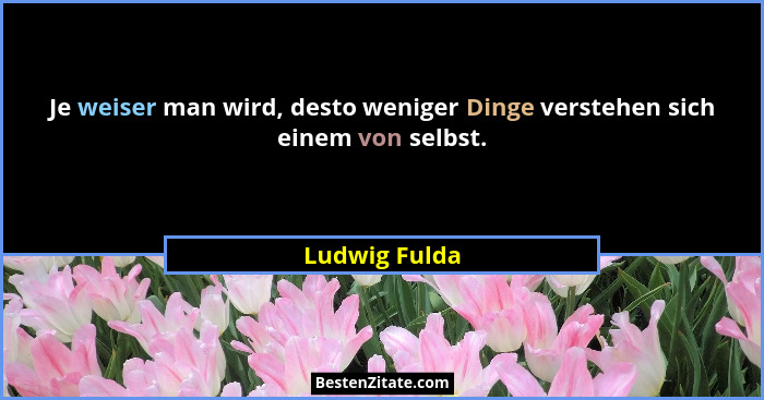 Je weiser man wird, desto weniger Dinge verstehen sich einem von selbst.... - Ludwig Fulda