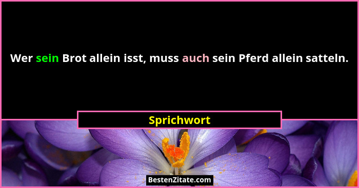 Wer sein Brot allein isst, muss auch sein Pferd allein satteln.... - Sprichwort