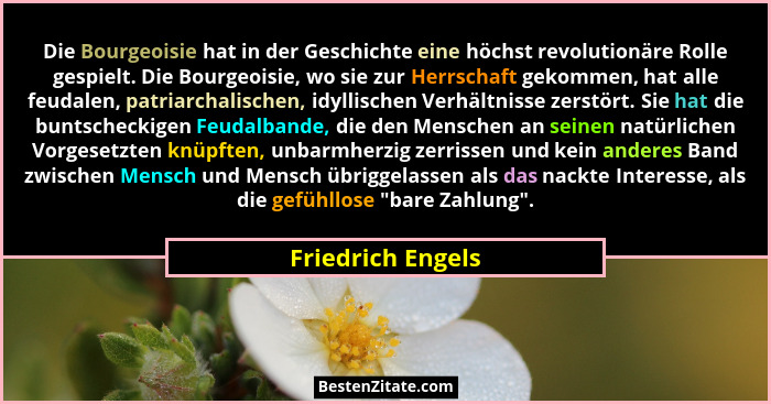Die Bourgeoisie hat in der Geschichte eine höchst revolutionäre Rolle gespielt. Die Bourgeoisie, wo sie zur Herrschaft gekommen, ha... - Friedrich Engels