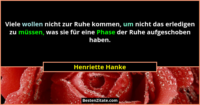 Viele wollen nicht zur Ruhe kommen, um nicht das erledigen zu müssen, was sie für eine Phase der Ruhe aufgeschoben haben.... - Henriette Hanke