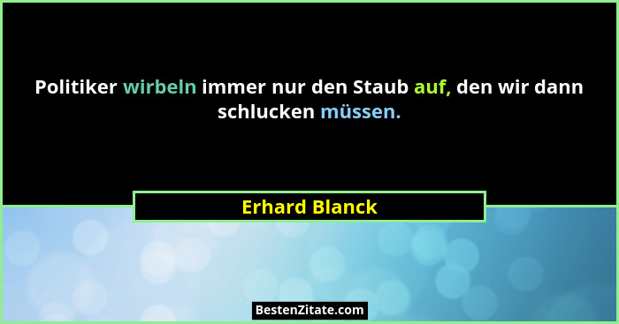 Politiker wirbeln immer nur den Staub auf, den wir dann schlucken müssen.... - Erhard Blanck