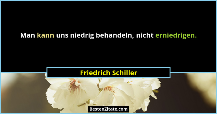 Man kann uns niedrig behandeln, nicht erniedrigen.... - Friedrich Schiller