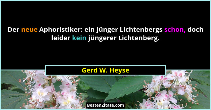 Der neue Aphoristiker: ein Jünger Lichtenbergs schon, doch leider kein jüngerer Lichtenberg.... - Gerd W. Heyse
