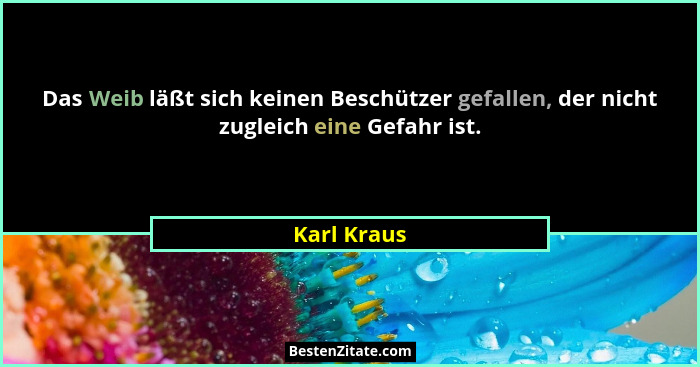 Das Weib läßt sich keinen Beschützer gefallen, der nicht zugleich eine Gefahr ist.... - Karl Kraus