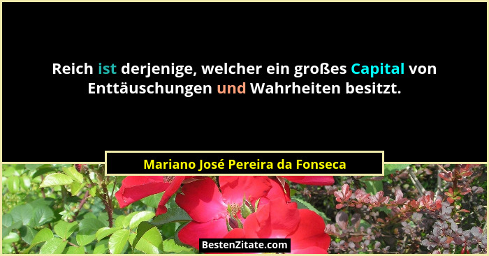 Reich ist derjenige, welcher ein großes Capital von Enttäuschungen und Wahrheiten besitzt.... - Mariano José Pereira da Fonseca