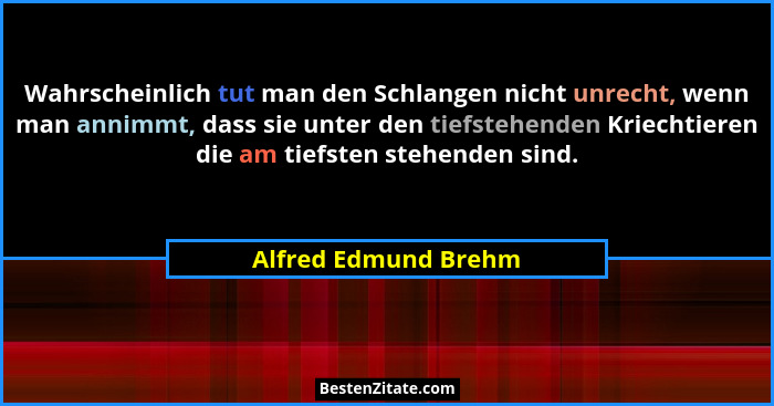 Wahrscheinlich tut man den Schlangen nicht unrecht, wenn man annimmt, dass sie unter den tiefstehenden Kriechtieren die am tiefs... - Alfred Edmund Brehm