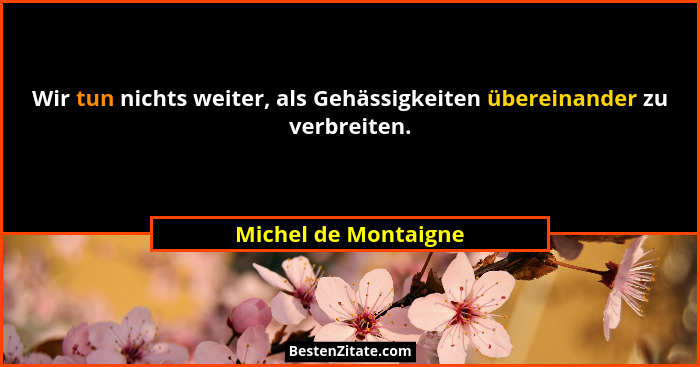 Wir tun nichts weiter, als Gehässigkeiten übereinander zu verbreiten.... - Michel de Montaigne