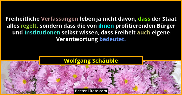 Freiheitliche Verfassungen leben ja nicht davon, dass der Staat alles regelt, sondern dass die von ihnen profitierenden Bürger und... - Wolfgang Schäuble