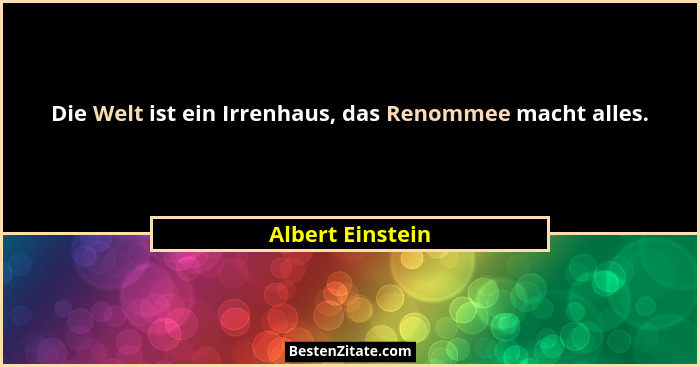 Die Welt ist ein Irrenhaus, das Renommee macht alles.... - Albert Einstein
