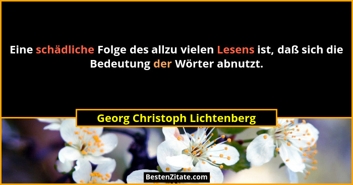 Eine schädliche Folge des allzu vielen Lesens ist, daß sich die Bedeutung der Wörter abnutzt.... - Georg Christoph Lichtenberg