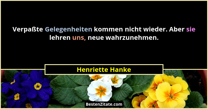 Verpaßte Gelegenheiten kommen nicht wieder. Aber sie lehren uns, neue wahrzunehmen.... - Henriette Hanke