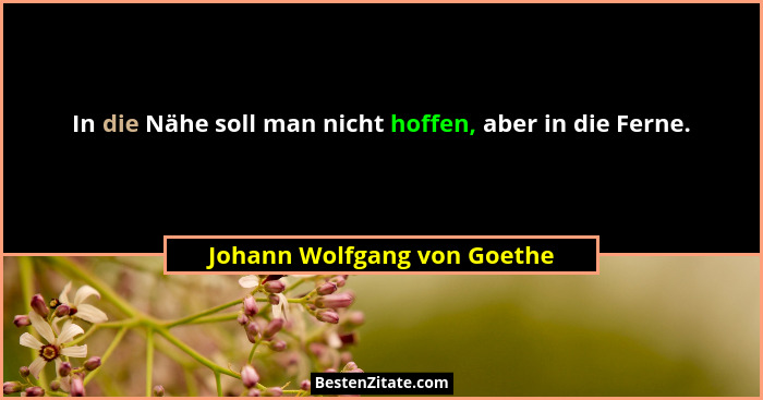 In die Nähe soll man nicht hoffen, aber in die Ferne.... - Johann Wolfgang von Goethe