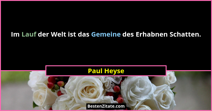 Im Lauf der Welt ist das Gemeine des Erhabnen Schatten.... - Paul Heyse